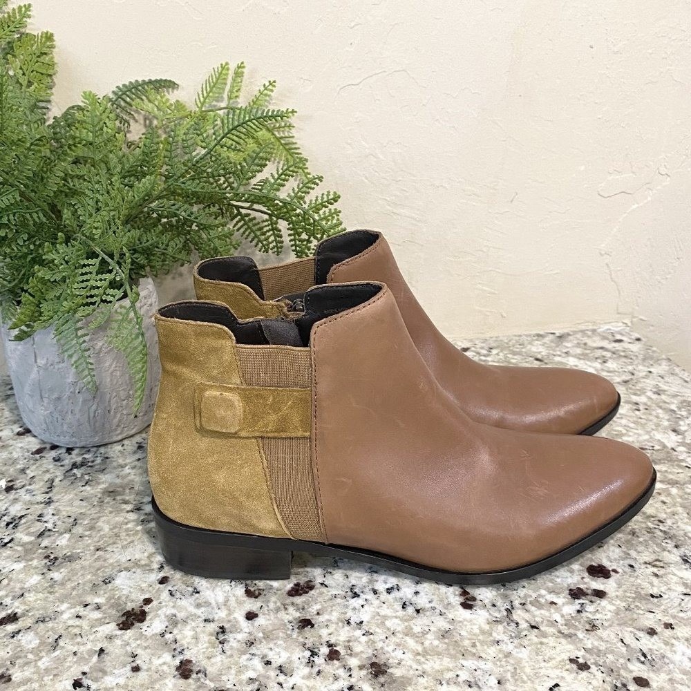 Geox Respira Womens Brown Leather Tan Suede Ankle Boots Pointed Toe‎ Side Zip